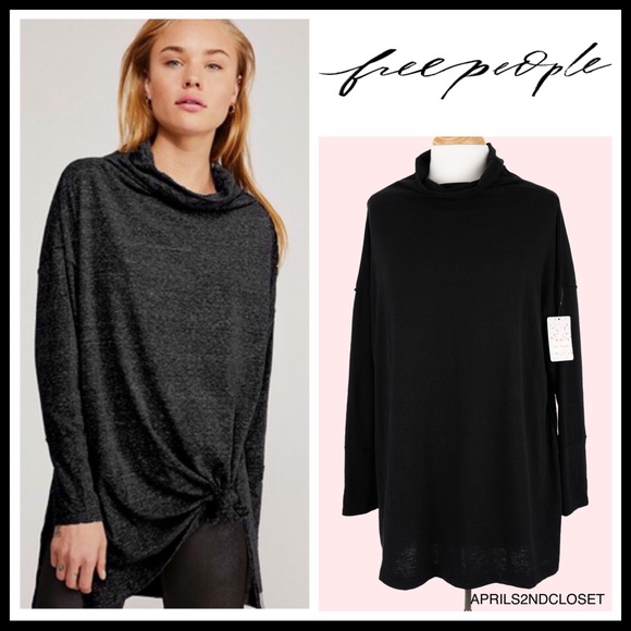 FREE PEOPLE BOHO BLACK FLOWY TUNIC TEE TOP A2C - Picture 2 of 14